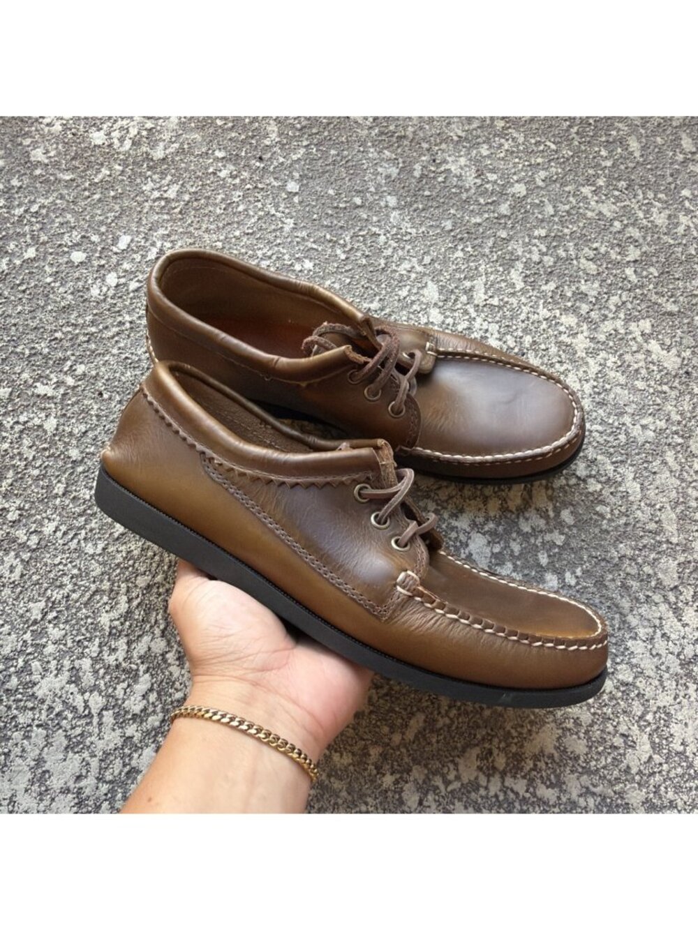 Quoddy Men's Blucher Low Top Moccasin Shoes Vibram Camp Soles Brown 8.5 EEE